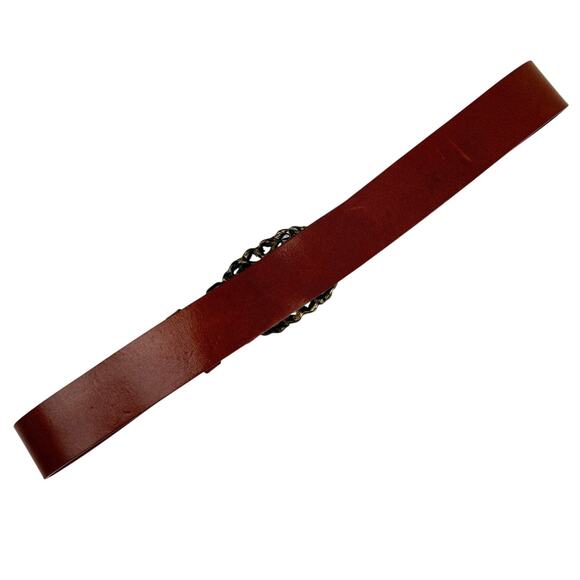 CAbi Floral Filigree Statement Buckle Leather Belt Tan Brown Size M Boho Western main image 6